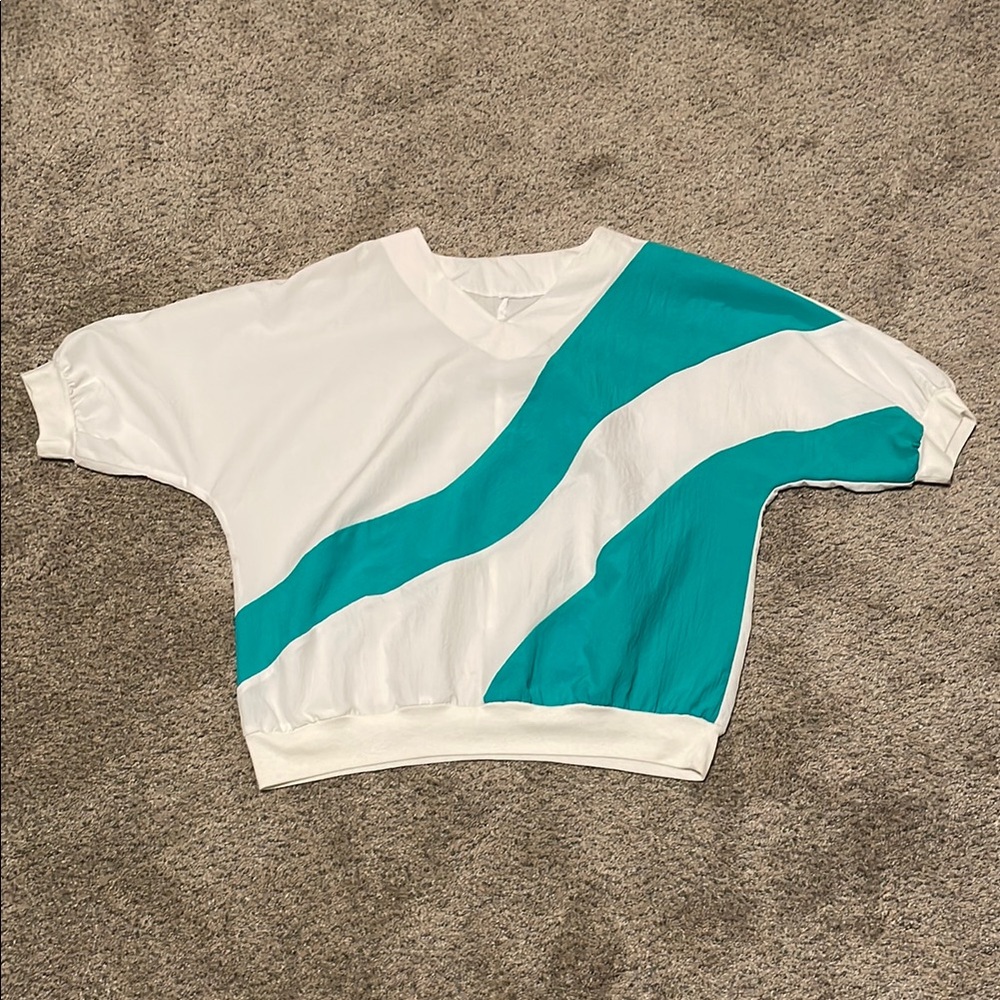 White and Teal Vintage Graphic Top